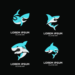 set of blue shark fish predator logo icon design vector illustration