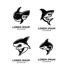 set of black shark fish predator logo icon design vector illustration