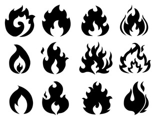 Obraz na płótnie Canvas Fire flame icon. Black icon isolated on white background. 