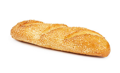 Wheat loaf with sesame seeds isolated on white