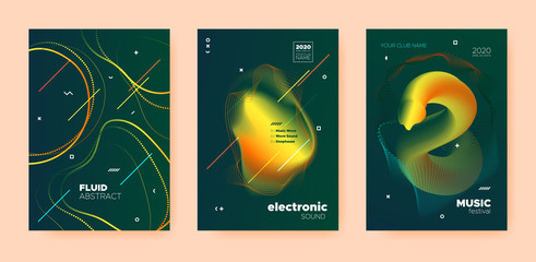 Techno Music Poster. Wave Gradient Shapes. Disco 