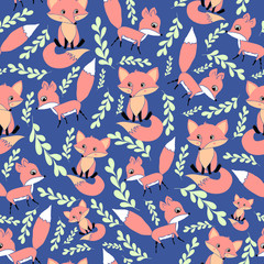Woodland animal theme vector seamless repeat pattern.