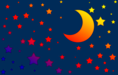 Obraz na płótnie Canvas Seamless pattern of dark blue night sky with gradient stars and crescent moon, cute design inspiration for backgrounds and wall paper, textile or as creative decor element, dreamy or sleepy concept