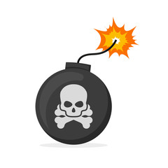 bomb with a skull in flat style, white background