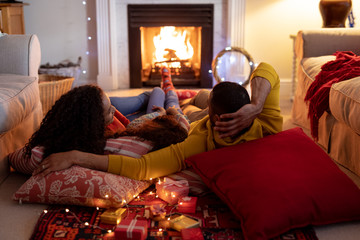 Family at home at Christmas time
