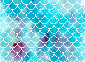 Blue mermaid scales. Watercolor fish scales. Underwater sea pattern. Vector illustration. Perfect for print design for textile, poster, greeting card, invitation. © Lida