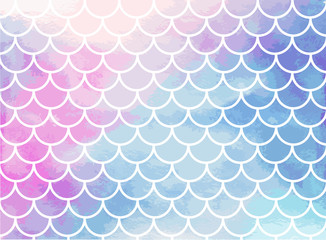Pink-blue mermaid scales. Watercolor fish scales. Underwater sea pattern. Vector illustration. Perfect for print design for textile, poster, greeting card, invitation.