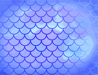 Blue mermaid scales. Watercolor fish scales. Underwater sea pattern. Vector illustration. Perfect for print design for textile, poster, greeting card, invitation.