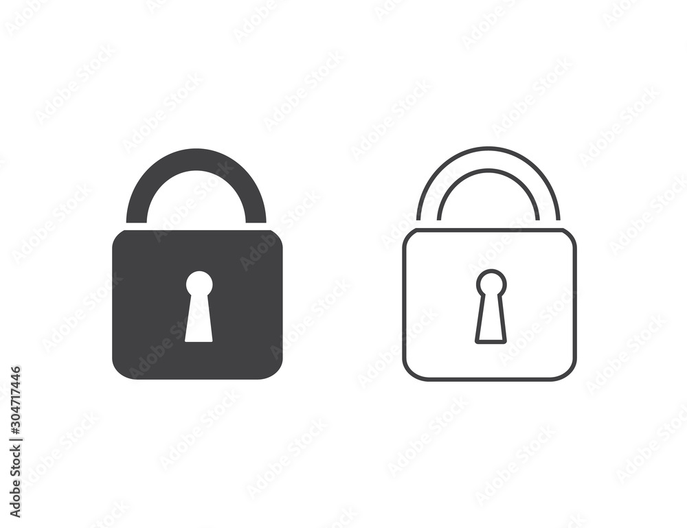 Poster lock vector line icon set in flat