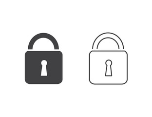 Lock vector line icon set in flat