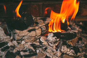Wood and coal burning and creating embers