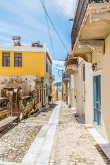 Traditional alleys in Syros capital on a beautiful sunny day, Cyclades, Greece