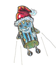 Hand drawn illustration Santa Claus Robot.