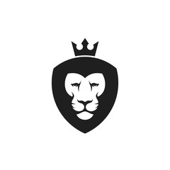 Lion head with crown. Logo. Isolated lion on white background