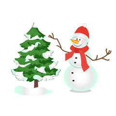 Snowman, a symbol of winter, Christmas, new year and fun holidays. drawn in the style of cartoon for decoration of cards, gifts, posters and parties, vector illustration