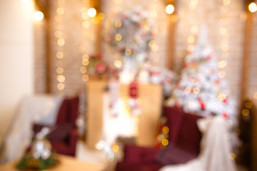 Christmas background with festive bokeh lighting, blurred holiday background