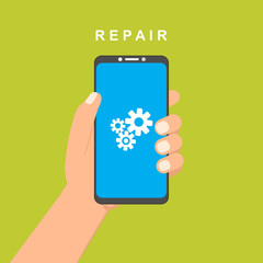 Modern Repairing of mobile phone. Realistic modern mobile phone on background. Vector illustration. Can be used for workflow layout template, banner, marketing, infographics.