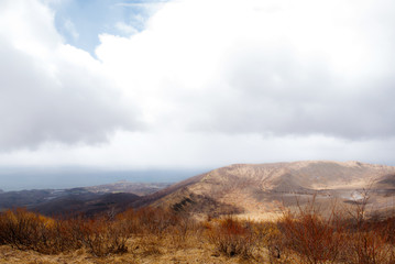 A mountain that looks arid, the days of overcast in Japan