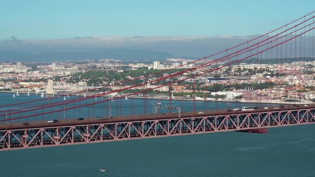 Portuguese bridge in city of Lisbon, April 25th. On the river Tejo.