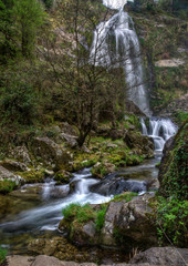 Fototapeta na wymiar Waterfall on the Belelle river, Galicia, Spain