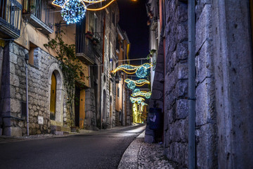 San Lorenzello, a little town in Benevento city, Campania, covered with Christmas lights