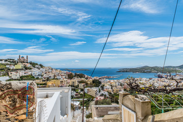 Syros view from Ano syros on a beautiful morning, Cyclades, Greece