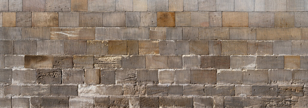 Panorama Kirchenmauer - Sehr alte, grau braune Mauer aus eckigen Steinen