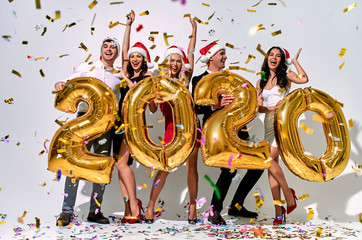 Group of people celebrating Christmas isolated