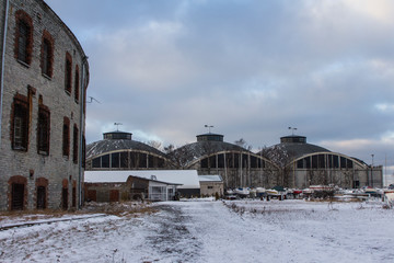 View of the abandoned Tallinn Battery Prison building in winter. Estonia