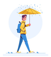 Walk in rainy day flat illustration