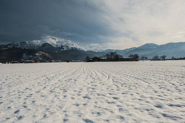 Italy, Cuneo city, Agientera mountain, winter, snow, mountain peaks