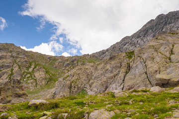 French Alps at an altitude of 2800 meters, Mountain peaks and untouched nature, clear lakes