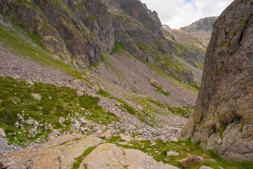 French Alps at an altitude of 2800 meters, Mountain peaks and untouched nature, clear lakes