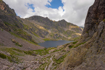 Obraz premium French Alps at an altitude of 2800 meters, Mountain peaks and untouched nature, clear lakes