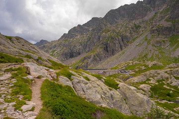 French Alps at an altitude of 2800 meters, Mountain peaks and untouched nature, clear lakes