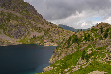 French Alps at an altitude of 2800 meters, Mountain peaks and untouched nature, clear lakes