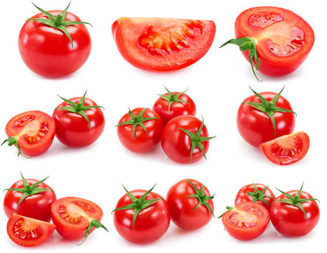 Collection of fresh tomato isolated on white background