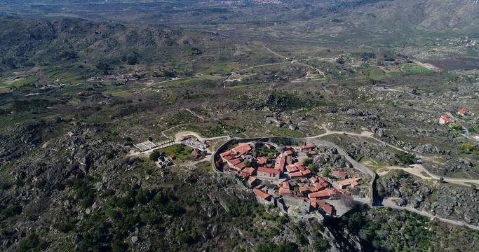 Aerial view of the historic village of Sortelha in Portugal; Concept for travel in Portugal