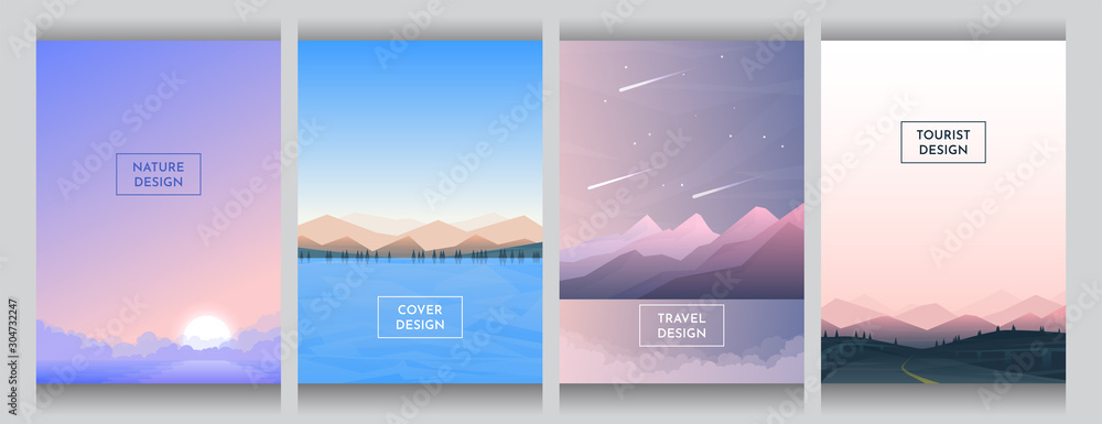 Poster abstract vector covers set. a4 template. gradient color backdrop. futuristic flat style. backgrounds