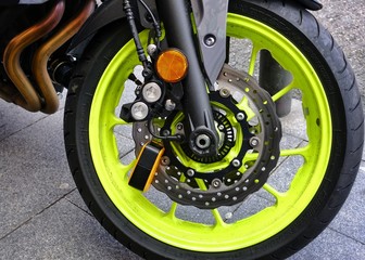 Modern motorcycle parked on Madrid street
