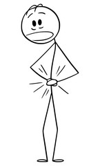 Vector cartoon stick figure drawing conceptual illustration of man suffering pain and holding his stomach.