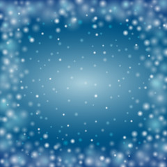Winter window. Blue blurred backdrop with blinking dots