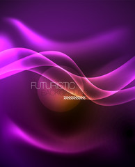 Neon color wave lines abstract background, magic techno futuristic light