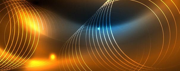 Neon glowing techno lines, hi-tech futuristic abstract background template, vector
