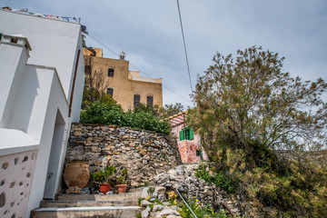 Traditional alley in ano Syros at Syros island, Cyclades, Greece