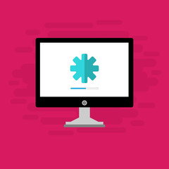 Computer monitor and gears icon isolated. Monitor service concept. Adjusting app, setting options, maintenance, repair, fixing monitor concepts. Set icons colorful. Vector Illustration
