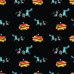 Deadly pattern for Halloween vector illustration. Comic cartoon fun and cute drawing.