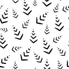 Seamless monochrome pattern with minimalistic hand drawn black Christmas tree isolated on white background. New Year minimal concept. Vector illustration. Card, invitation, banner, wrapping, prints