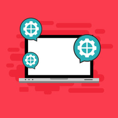 Laptop and gear icon. Laptop service concept. Adjusting app, setting options, maintenance, repair, fixing Vector Illustration