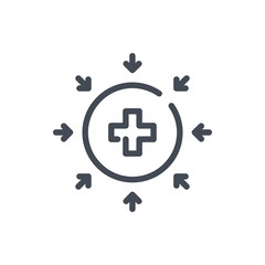 Medical cross line icon. Hospital location vector outline sign.